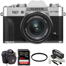 FUJIFILM X-T30 Mirrorless Digital Camera with 15-45mm Lens and Accessories Kit (Silver)