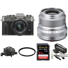 FUJIFILM X-T30 Mirrorless Digital Camera with 15-45mm and 23mm f/2 Lenses and Accessories Kit (Charcoal Silver/Silver)