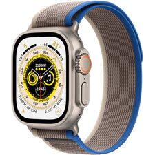 Apple Watch Ultra (GPS + Cellular) 49mm Titanium Case with Blue/Gray Trail Loop - S/M - Titanium