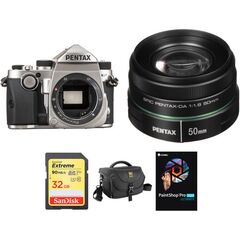 Pentax KP DSLR Camera with 50mm f/1.8 Lens and Accessories Kit (Silver)