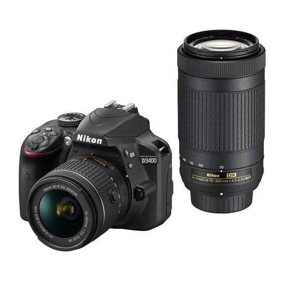 Nikon D3400 DSLR Camera with 18-55mm and 70-300mm Lenses (Black)