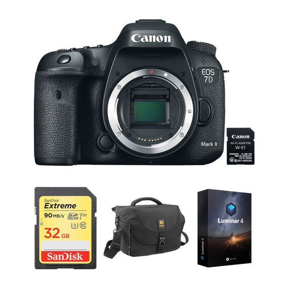 Canon EOS 7D Mark II DSLR Camera Body with W-E1 Wi-Fi Adapter and Accessory Kit