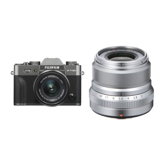 FUJIFILM X-T30 Mirrorless Digital Camera with 15-45mm and 23mm f/2 Lenses (Charcoal Silver/Silver)