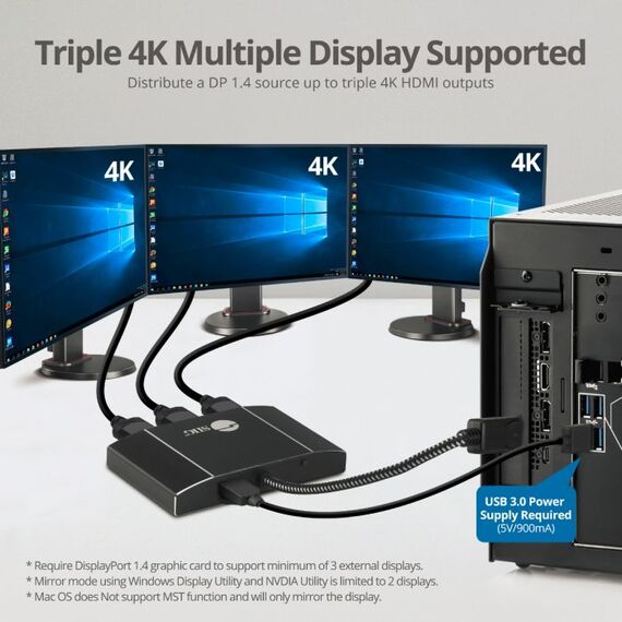 Siig Triple 4K DisplayPort 1.4 to HDMI MST Hub Splitter, 2 image