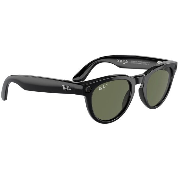 Ray-Ban Meta - Headliner (Standard) Smart Bluetooth Audio Glasses - Shiny Black, Polarized G15 Green, 2 image