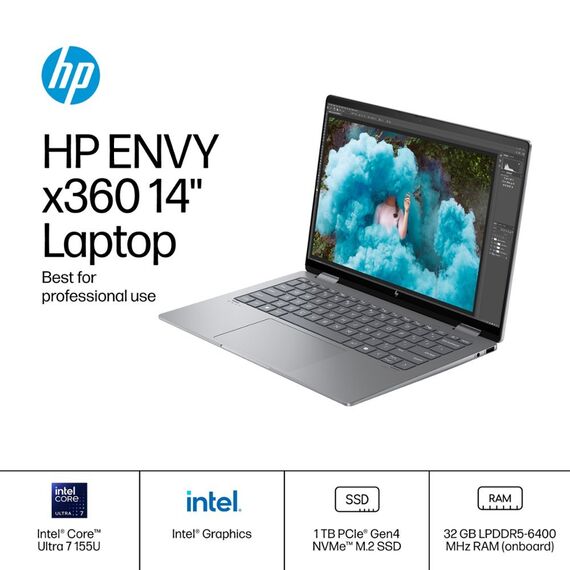 HP - Envy 2-in-1 14" Wide Ultra XGA Touch-Screen Laptop - Intel Core Ultra 7 - 32GB Memory - 1TB SSD - Meteor Silver