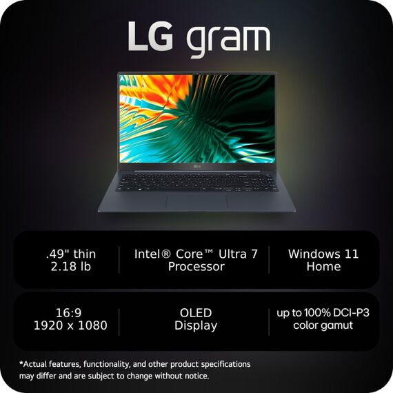 LG gram SuperSlim 15.6" Laptop - Intel Evo Platform Intel Core Ultra 7 - 32GB RAM - 2TB SSD - Neptune Blue