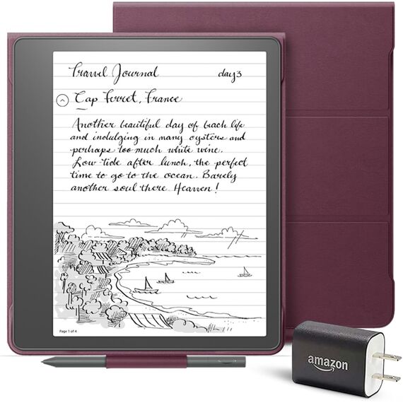 Top ponuda Kindle Scribe Essentials Bundle including Kindle Scribe (16 GB), Basic Pen, Leather Folio Cover with Magnetic Attach - Burgundy, and Power Adapter - LaptopPlaza uvoz i distribucija laptopova, projektora i druge IT opreme